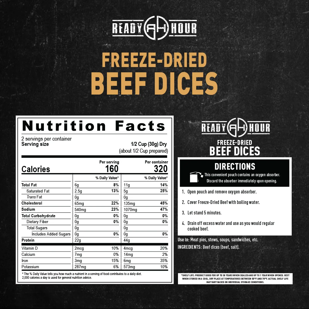 Freeze-Dried Beef Dices (6 pouches, 12 servings) - Image 6