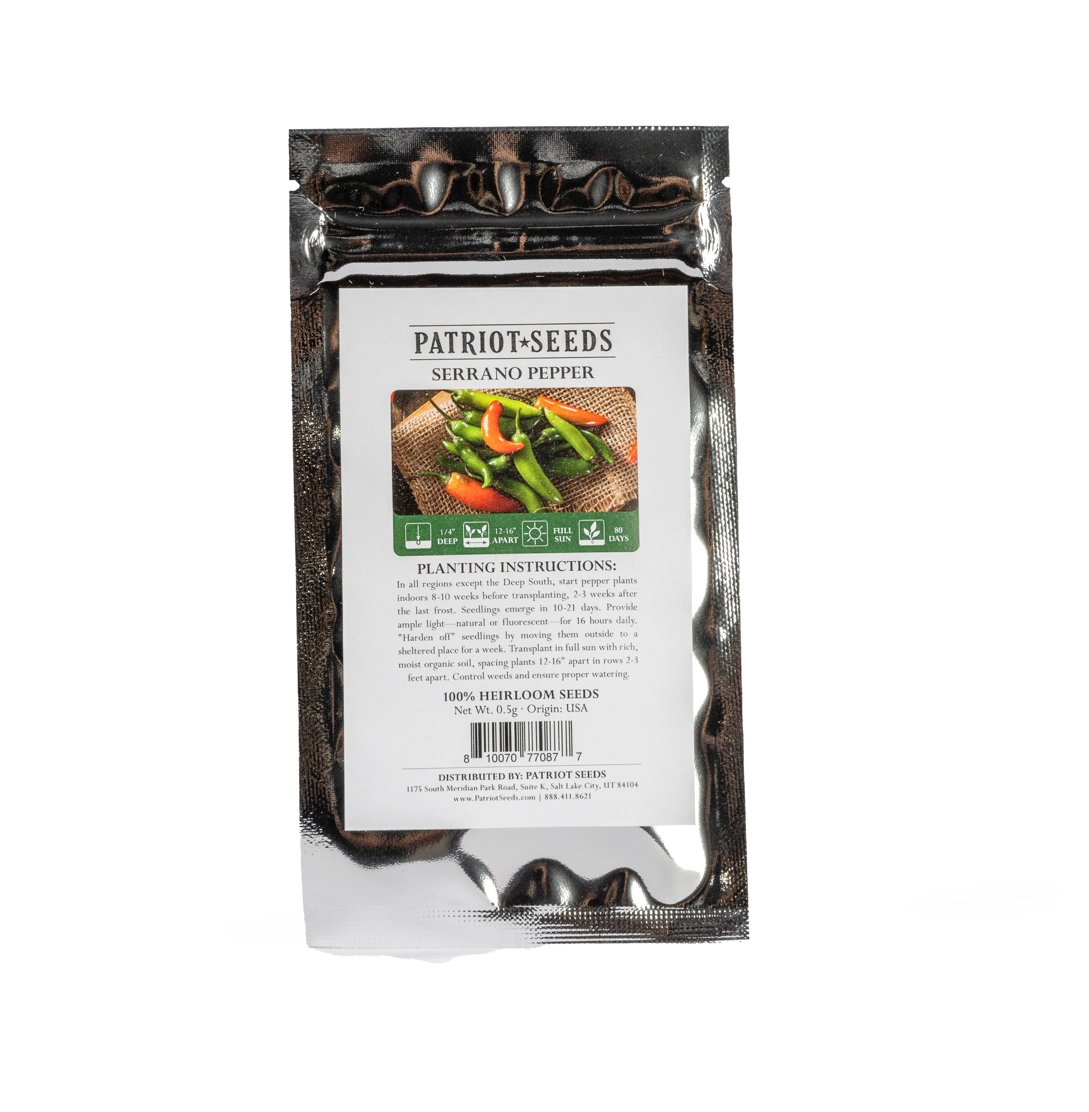 Heirloom Serrano Hot Pepper Seeds (.5g) by Patriot Seeds - Image 2